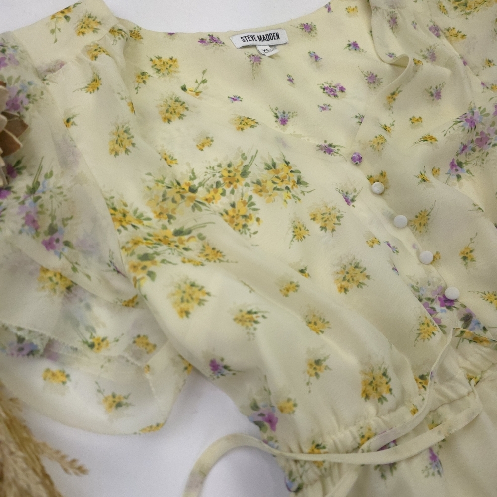 New Steve Madden Yellow Floral Dress XL - Picture 4 of 13